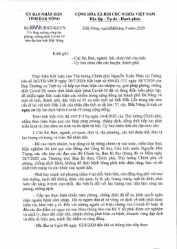 CÔNG VĂN VỀ VIỆC TĂNG CƯỜNG PHÒNG PHÒNG CHỐNG DỊCH BỆNH COVID 19 TRÊN ĐỊA BÀN TỈNH ĐĂK NÔNG