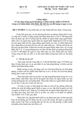CÔNG ĐIỆN SỐ 1212/CĐ-BYT CỦA BỘ Y TẾ NGÀY 03/08/2020